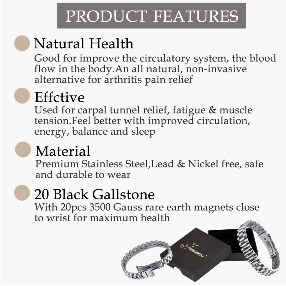 Mens Silver Titanium Magnetic Therapy Bracelet (Brand New) - Picture 3 of 5